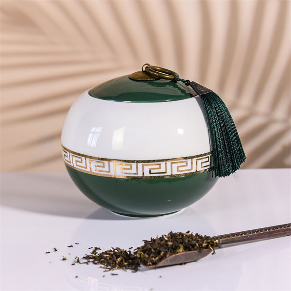 骨质瓷绿叶茶叶罐